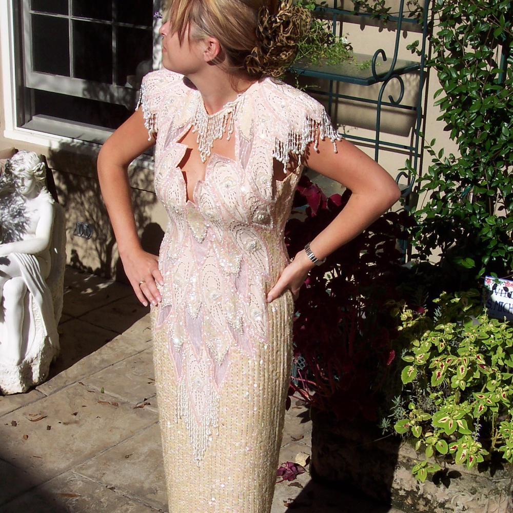 SEXY - BLUSH COLORED BEADED GOWN